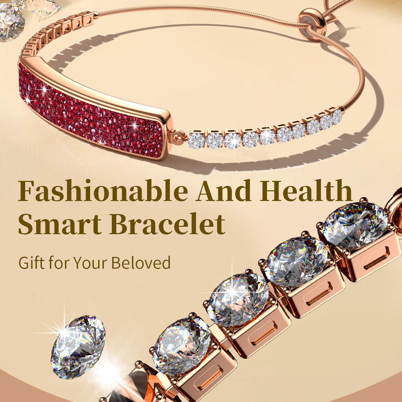 Fitness Tracker Dressy Diamond Smart Bracelet for Women Ladies Health Wristband Heart Rate Monitor Sleep Tracker Step Counter Pedometer Waterproof Fashion Activity Tracker Gold