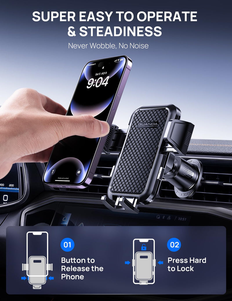 [2024 Newest] Car Vent Phone Mount, [Upgrade Hook Clip Never Shake] Adjustable 360 Rotation Vent Clip Car Phone Holder Mount, Big Phone & Thick Case Friendly Fit for All iPhone, Samsung & Cell Phone AC-Black Air Vent Hook