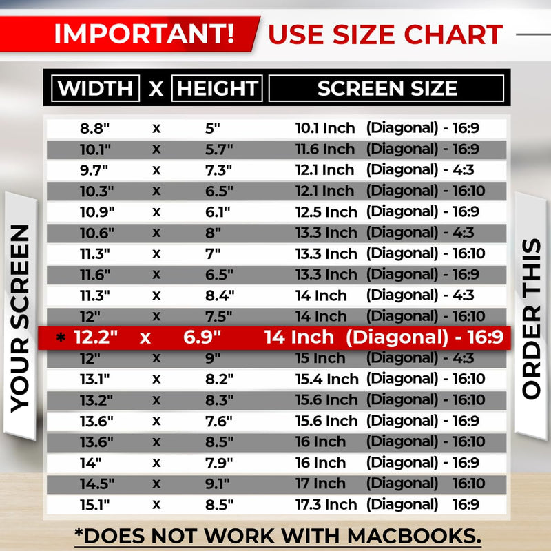 14 Inch 16:9 Laptop Privacy Screen Filter - Computer Monitor Privacy Shield and Anti-Glare Protector 14 Inch (Diagonal) - 16:9 Aspect Ratio