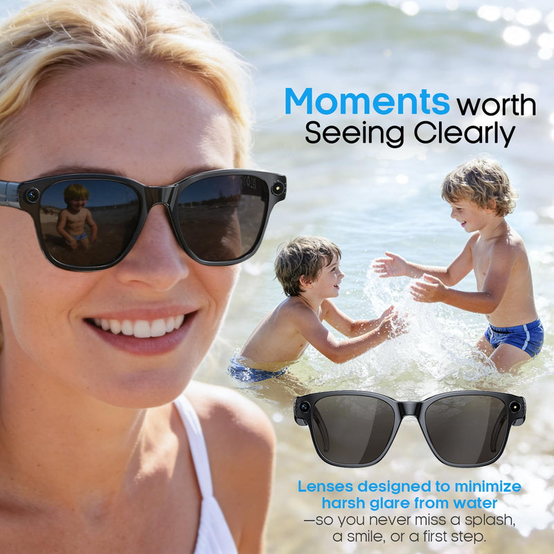 Nemheng AI Smart Glasses with 800mp Camera – Real-Time Translation in 139 Languages,1200p Video Recording,Open-Ear Audio,Object Recognition for iOS Android Glossy Black
