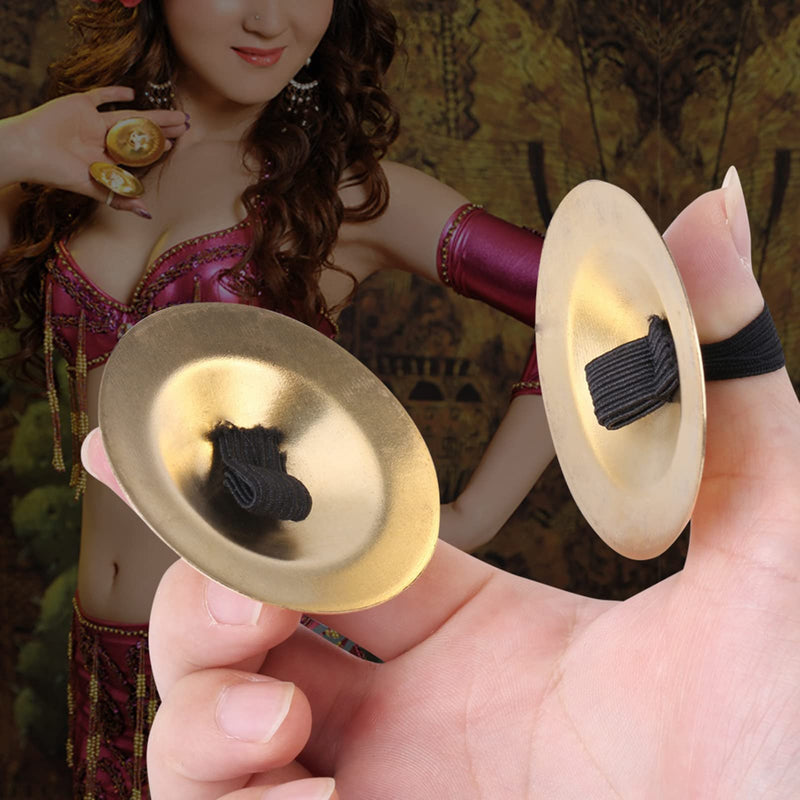 Finger Cymbals, 2pcs Belly Dance Finger Cymbals Brass Finger Dancing Zills Musical Instrument Dancing Accessory for Dancer Party, Single Hand Operation Only