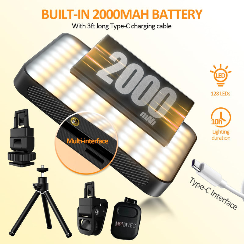 Rechargeable Magnetic Phone Selfie Light 128 LED Fill Light with Phone Clip & Cold Shoe,Adjusted 3 Light Modes for Magsafe Phone Selfies,Laptop,iPad,TikTok,Video Vlog,Makeup,Camera