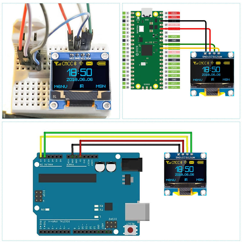 QIQIAZI 0.96 Inch OLED Display I2C Module, 5 Pieces I2C Display Module 128 x 64 Pixel I2C Screen Display Module Compatible with Arduino and Raspberry Pi (Yellow/Blue)
