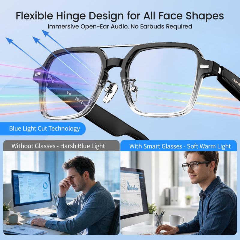 Aviator Smart Glasses for Men & Women, Audio Bluetooth Glasses | Wear Induction Power On/Off, Touch Control, Photochromic Lens, Sunglasses, Music, Hands-Free Calls, UV/Blue Light Protection Gradient Black