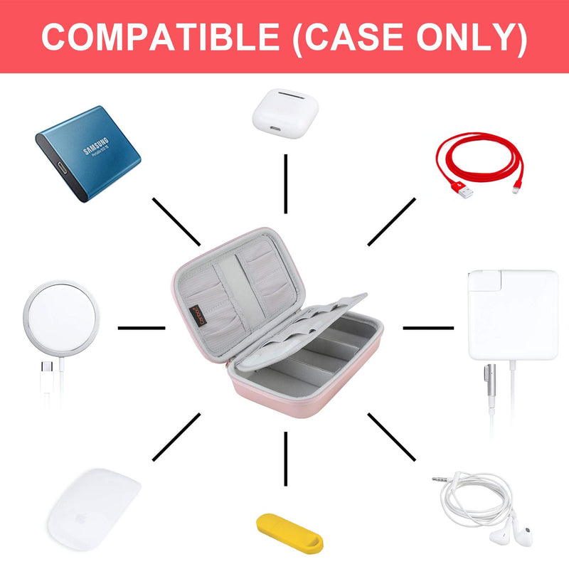 Hard Electronic Organizer Travel Case Electronics Accessories Cable Gadget Wire Storage Bag Double Layer Shockproof Box for Charger, Cord, Flash Drive, Apple Pencil, Power Bank, Rose Gold