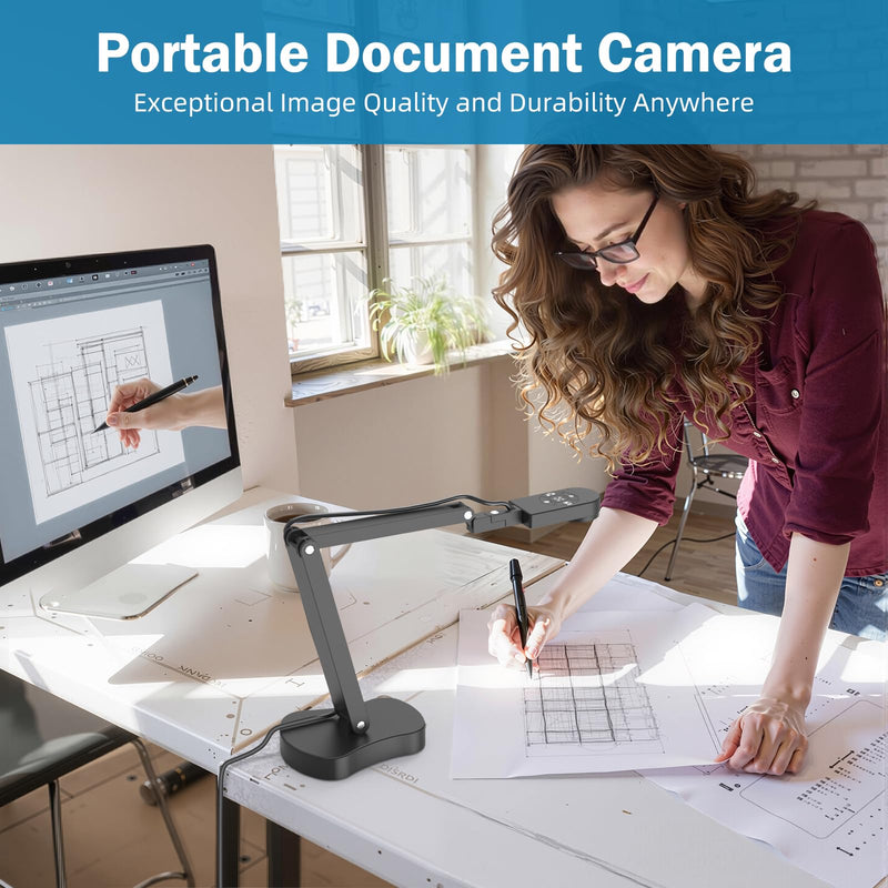4K USB Document Camera & Webcam for Teachers: 8MP USB with 3-Level LED Light & Mic & Image Invert,Fold, A3 Format for Teaching in Classroom/Distance Learning Educators(Mac/Windows/Chromebook