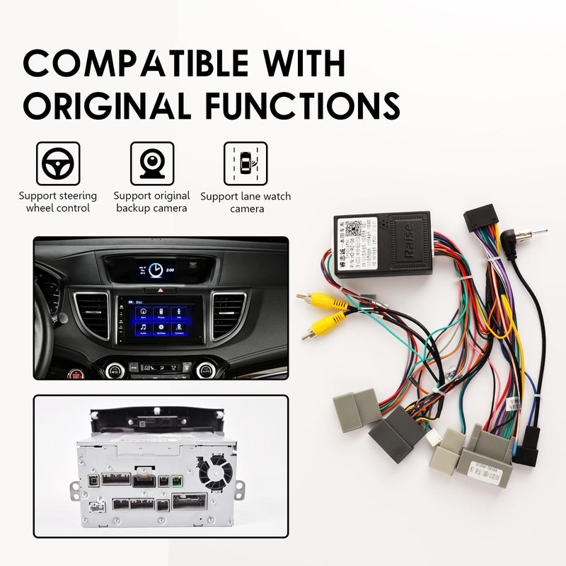 16PIN Stereo Wiring Harness for Honda CRV 2.4L 2015-2016 Civic Fit | Retain Factory LaneWatch, Backup Camera, USB and Steering Wheel Controls, For Android Head Unit Plug & Play Easy Install CAN021-R for High Config