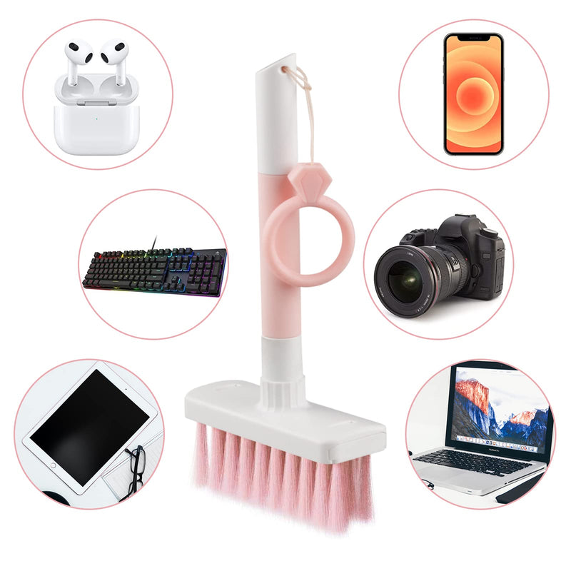 Soft Brush Keyboard Cleaner, Computer Cleaning Tool Kit, 7 in 1 Multipurpose Corner Slit Duster Keycap Puller and Soft Microfiber Brush for Bluetooth Headset Lego Airpods Laptop Camera Lens (Pink) Pink