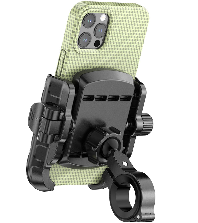 LOKTENWO Bike Motorcycle Phone Mount with Aluminum Alloy Mounting Base, [1s Lock & Release] [Camera Friendly] Bicycle Handlebar Cell Phone Holder for Scooter ATV, Fit 5.4-7.2" Smartphone