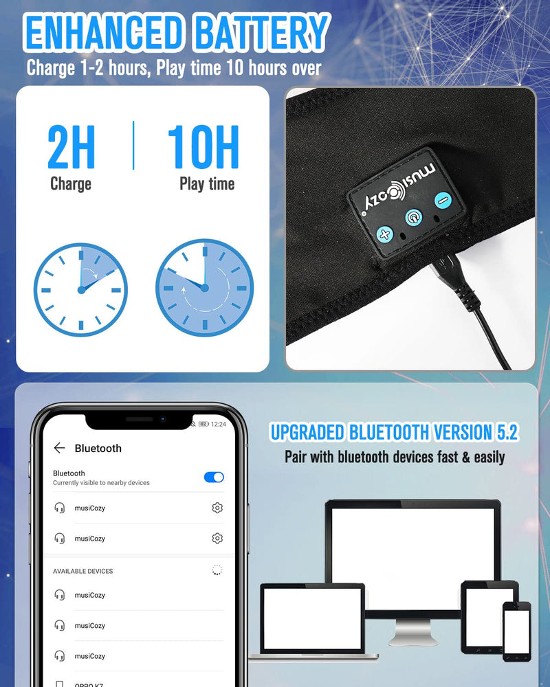 MUSICOZY Sleep Headphones Bluetooth Headband Sleeping Eye Mask & Bluetooth 5.4 Module Kit with Speakers and Charging Cable