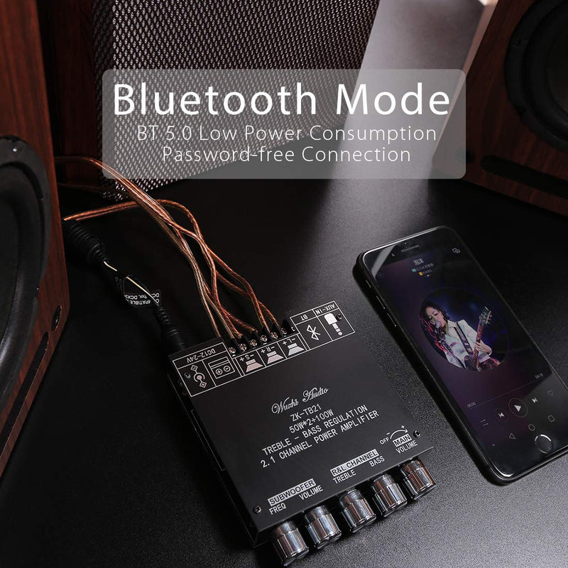 [AUSTRALIA] - 50W+50W+100W 2.1 Channel Subwoofer Amplifier Board with Treble and Bass Control, Dual TPA3116 Chip, DC 12-24V, Bluetooth and AUX Inputs, DIY Wireless Speakers AMP Board, Password Free (ZK-TB21) ZK-TB21(excluding power adapter) 