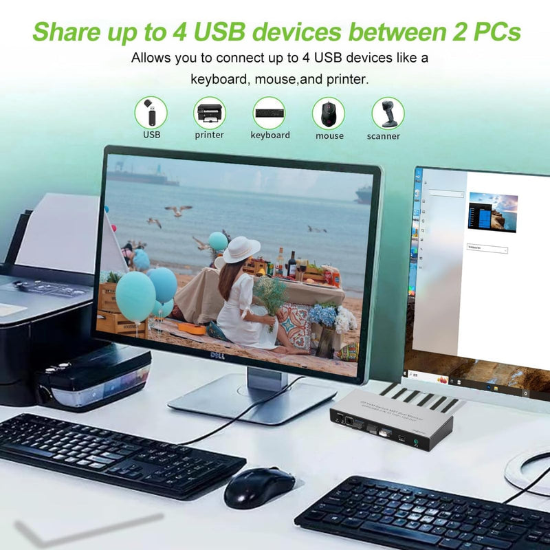 Dual Monitor Displayport KVM Switch 2 Monitors 2 Computers 4K 60Hz HDMI+DP 4 USB3.0 KVM Switcher 2DP in HDMI+DisplayPort Output KVM Switcher for 2 PC Sharing Keyboard Mouse Mic and Audio Output (Gray) Gray