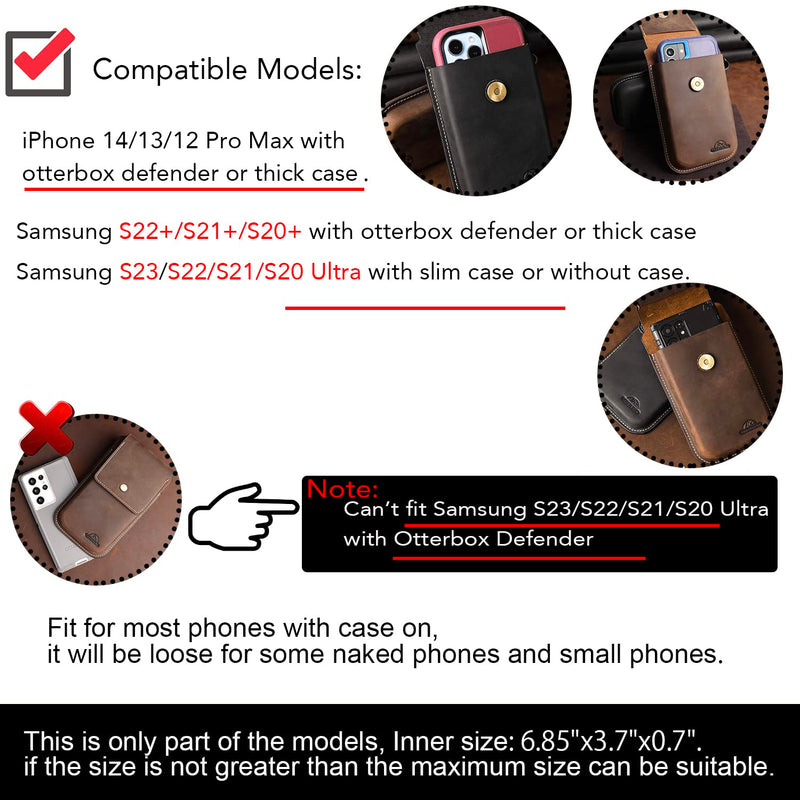Topstache Leather Phone Holster for Belt,Flip Cell Phone Case with Belt Clip for S22 Ultra,S22 Plus,S22, Pouch for iPhone 14/13 Pro Max, Universal Smartphone Sheath X-Large Darkbrown