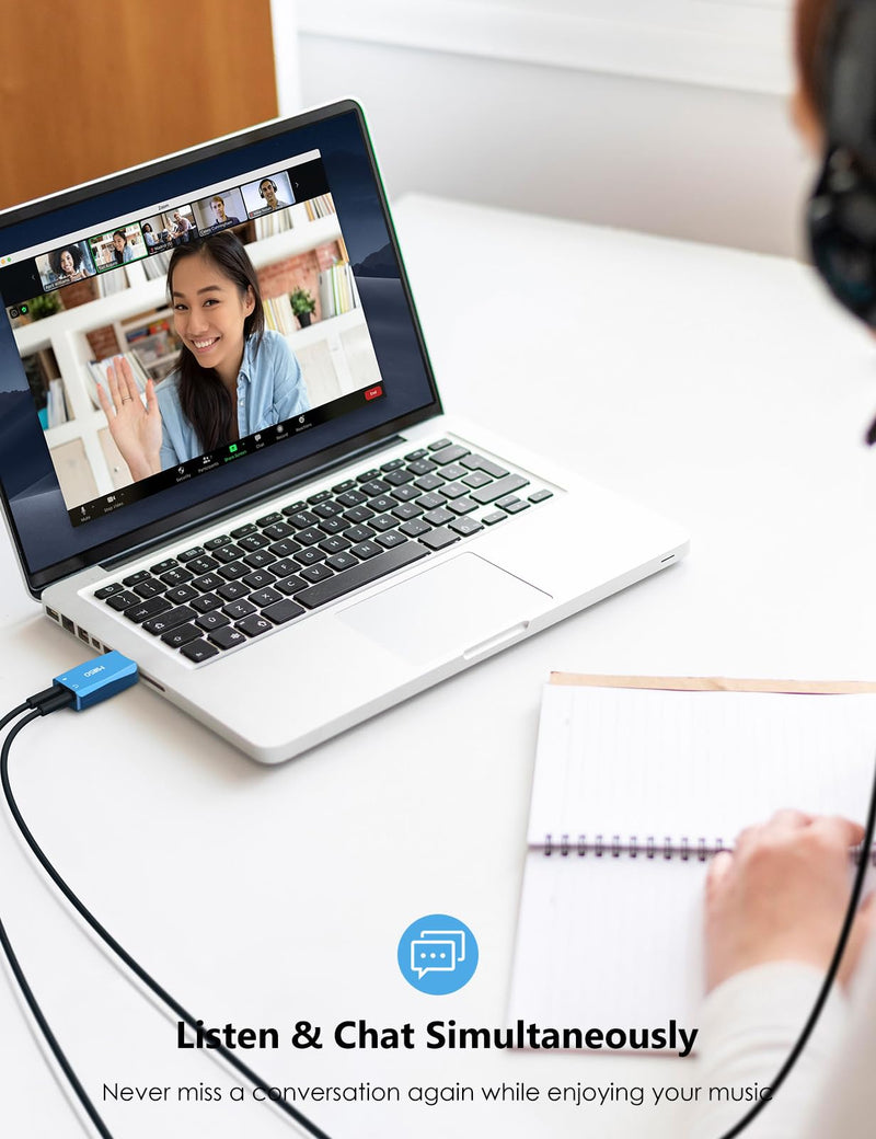 MillSO External USB Sound Card with Internal Recording Function, Portable USB to 3.5mm Audio Jack Adapter for PC, Computer, Recording, Training, Streaming, Podcasting - Blue