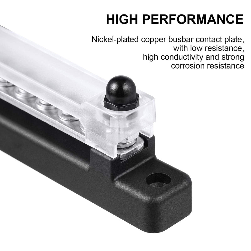 Weewooday 10-Gang BusBar with Cover 6 Terminal Bus Bar 150 A BusBar Block with Cover Power Distribution Terminal Block W/ 6 Pieces 4mm Screws 2 Pieces M6 Studs for Caravan Car Boat Marine