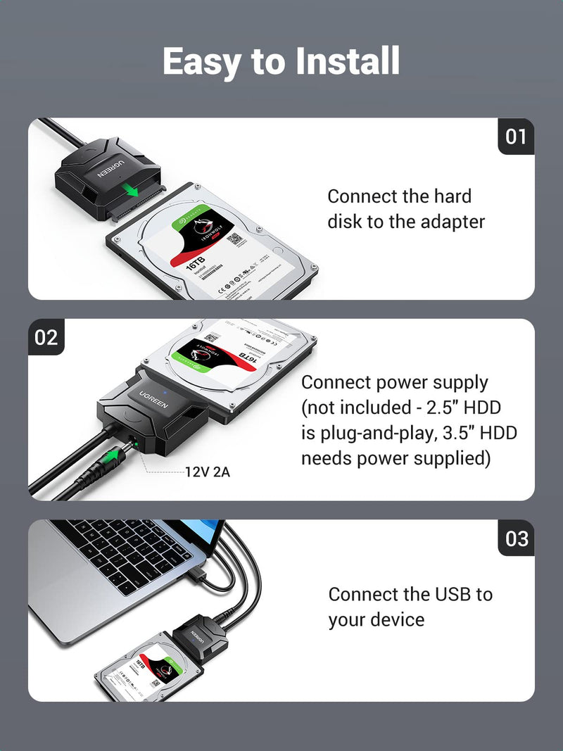 UGREEN SATA to USB 3.0 Adapter Cable for 2.5/3.5-Inch HDD/SSD (Pack of 2) US (Pack of 2)