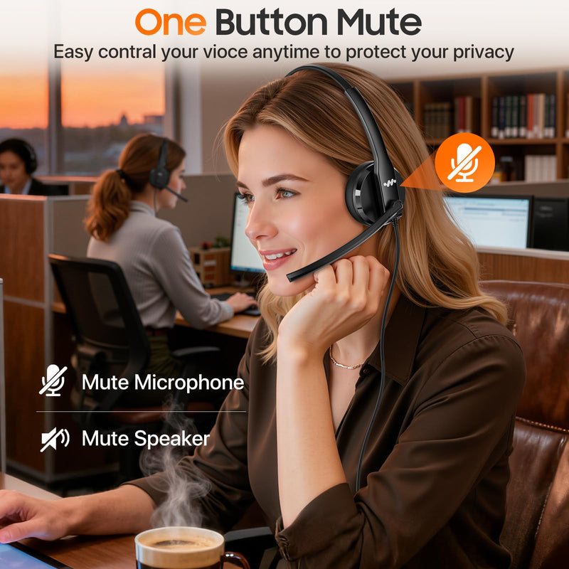 [AUSTRALIA] - USB Headset with Microphone for PC，Wired Computer Laptop Headset with Noise Cancelling Microphone, Work Headphones with Mic for Home Office Teams Zoom (USB-A&C)-Black Black 