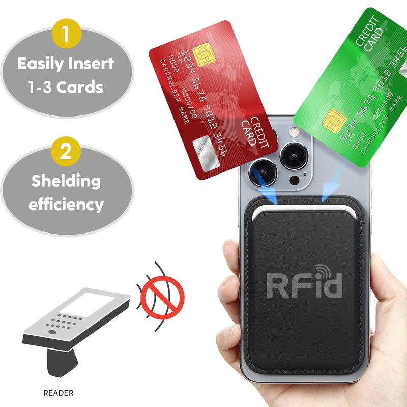 WALLFID Magsafe Wallet Leather Compatible with iPhone 15/14/13/12 Pro/Max/Plus/Mini,RFID Card Holder with MagSafe Magnet(Black) Black