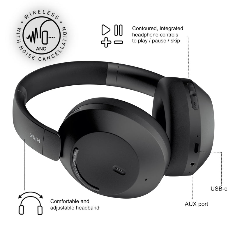 MIXX StreamQ C4 Wireless Noise Cancelling Headphones, Black