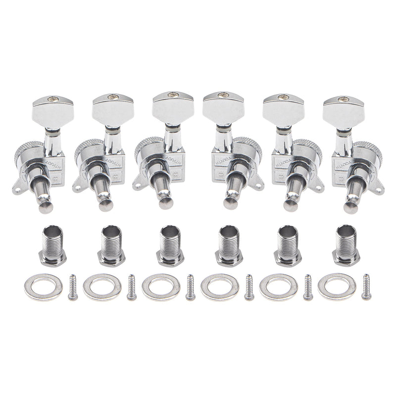 6Pcs Yootones Metal Guitar 3L3R Machine Heads Locking Tuning Key Pegs Tuners Replacement Compatible with Stratocaster Telecaster Electric or Acoustic Guitars (Silver) Silver