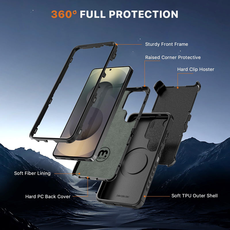 M MYBAT PRO for Samsung Galaxy S26 Ultra Case with Belt Clip Holster,Heavy Duty Protection Case for Galaxy S26 Ultra,Anti-Drop,Shockproof Cover,with 360°Rotating Kickstand Black