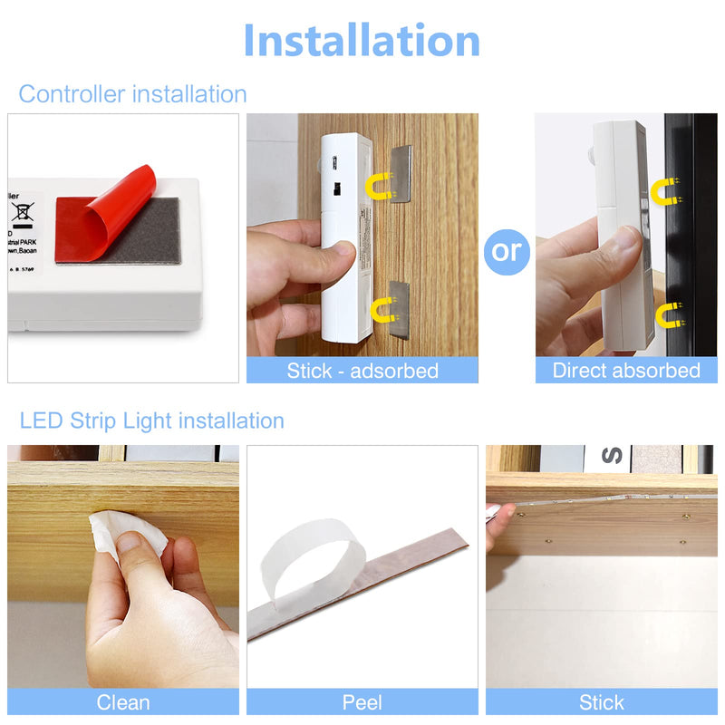 [AUSTRALIA] - WOBANE Dual Motion Sensor Stair Lights Strip, Rechargeable 16.4ft LED Strip Lighting,150 LEDs Cuttable Tape Light for Hallway,Under Cabinet,Cupboard,Shelves,Gun Safe,Flexible,6000K White 16.4ft White 