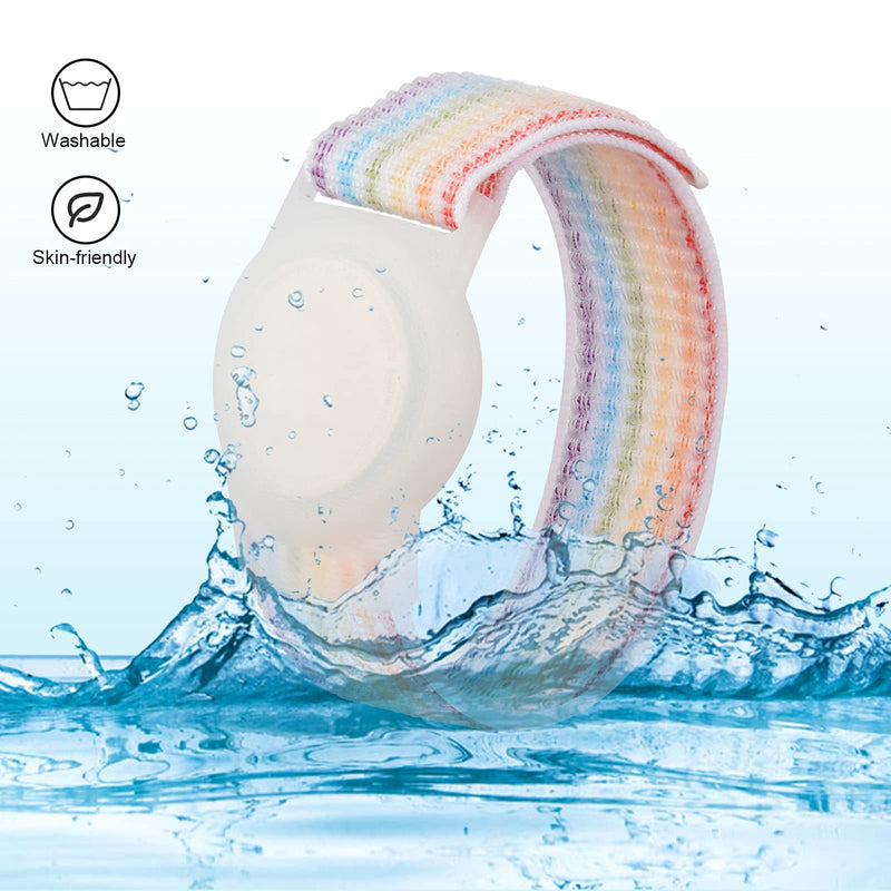 Kids Wristband Compatible with Apple AirTag, Protective Case for Air Tag GPS Tracker Holder with Nylon Bracelet, Adjustable Anti Lost Watch Band for Toddler Child Elder (Rainbow A & Blue) Rainbow A & Blue