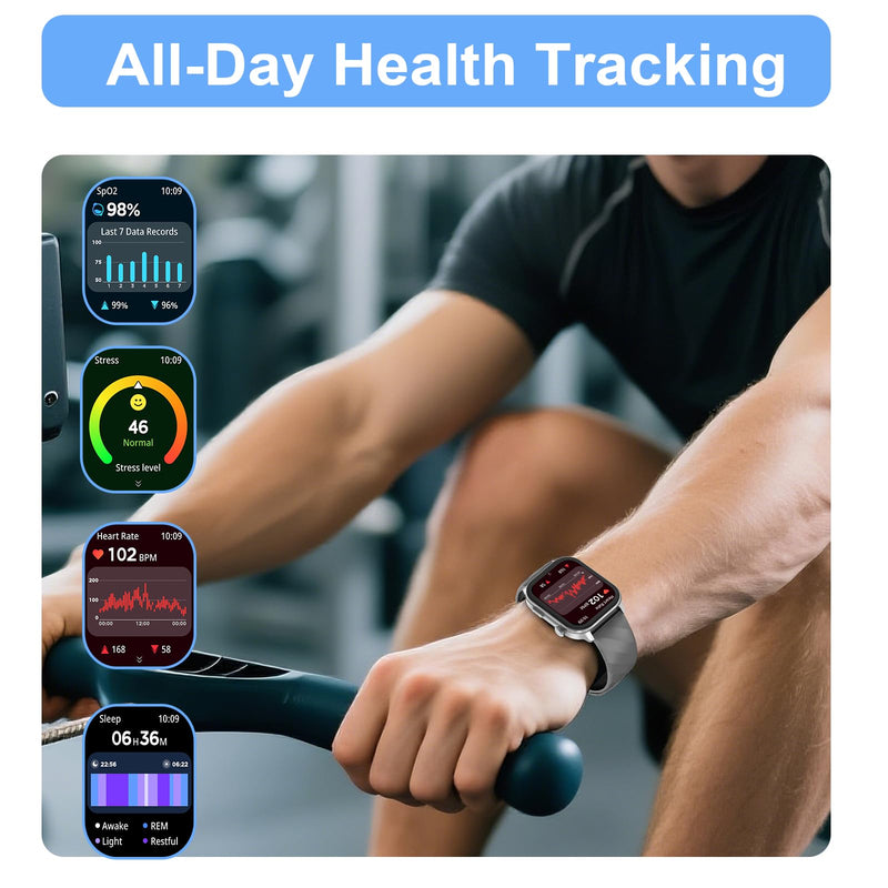Smart Watch for Men Women (Answer/Make Calls), with Built-in GPS, 2.1" HD Screen, Heart Rate/Sleep Monitor,110+ Sport Modes, Fitness Tracker, Compatible with Android & iPhone Black