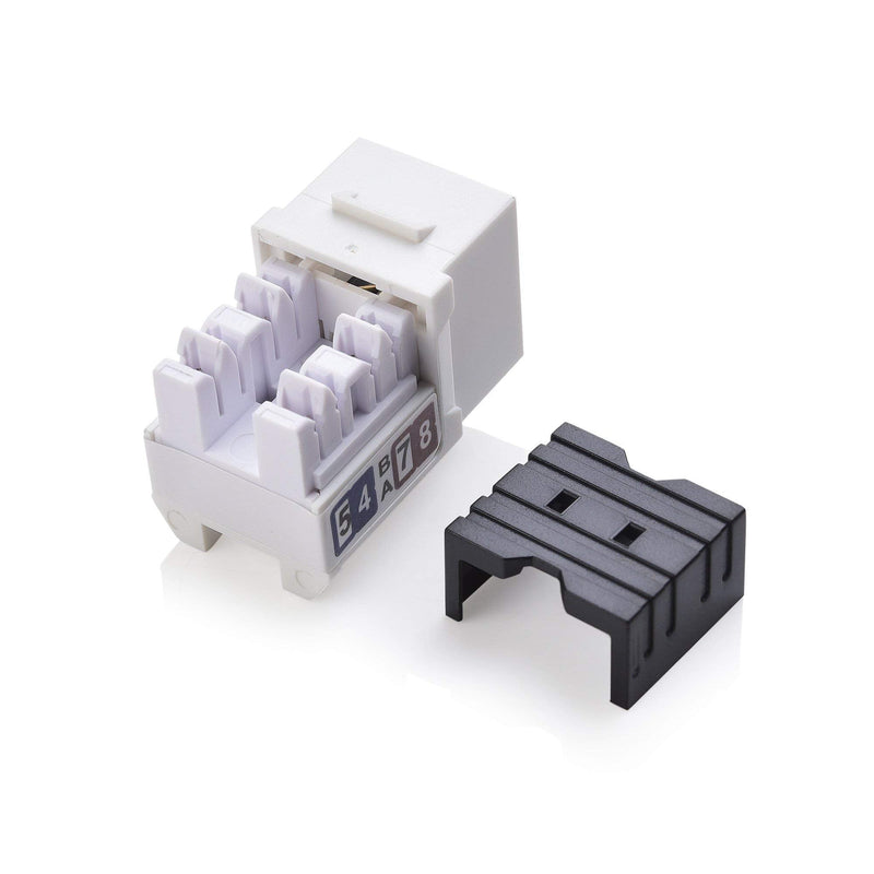 Cable Matters Rack or Wall Mount 24-Port Cat6, Cat 6 Keystone Patch Panel (Blank Patch Panel) & Slim Profile 90 Degree Cat 6 RJ45 Keystone Jack in White