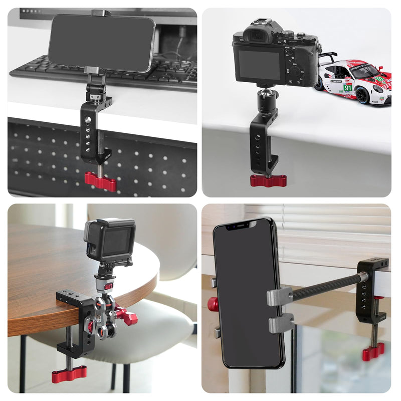 [AUSTRALIA] - C Clamp Desk Camera Mount, Aluminum Table C-clamp with 1/4" 3/8" Thread, Desktop DSLR Mount for Photo Studio Video Camera, Light Stand, Desk, Rods, Shelves, Bike, Max Clamp 2.36" (62021) 