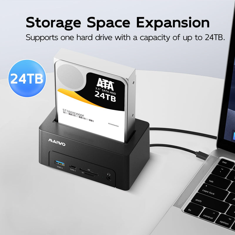 MAIWO Hard Drive Docking Station for 2.5 3.5 Inch SATA HDD SSD, USB 3.0/eSATA 5Gbps Speed with UASP, 24TB Capacity, External HDD Reader