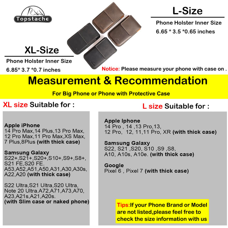 Topstache Leather Phone Holster with Belt Clip,Flip Cell Phone Pouch for iPhone 14/13 Pro Max,S23 Plus Belt Clip Phone Case,Universal Smartphone Sheath,XL,Darkbrown XL Darkbrown