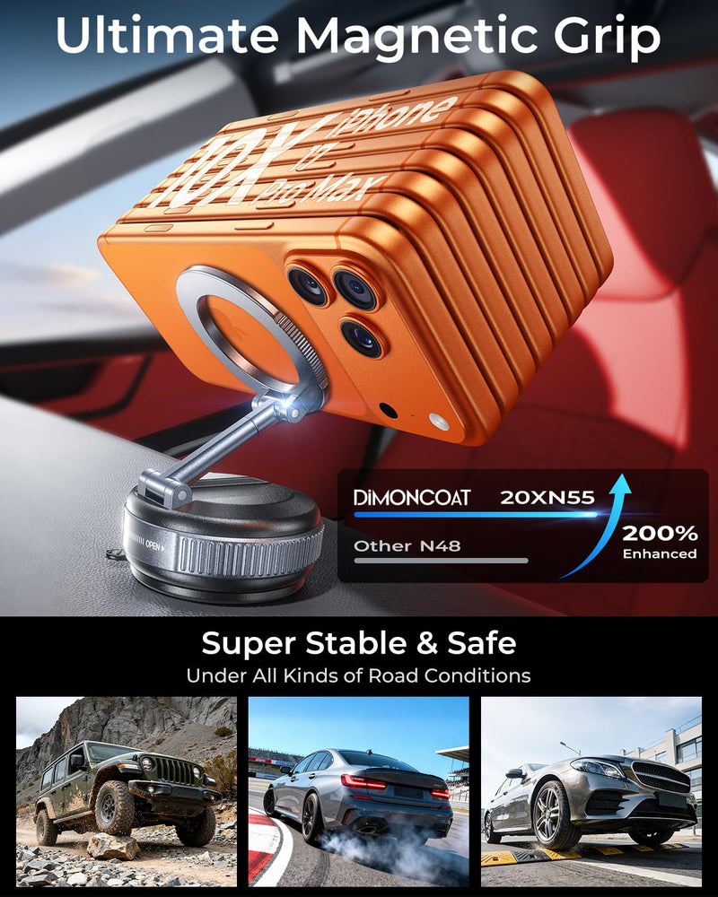 DIMONCOAT【Upgraded Vacuum Magnetic Phone Holders for Your Car for Magsafe | 【119+LBS Strongest Suction】360° Adjustable Car Phone Holder Mount for iPhone 17 Pro Max Samsung Galaxy S26 BLACK GREY - 6X STABLE