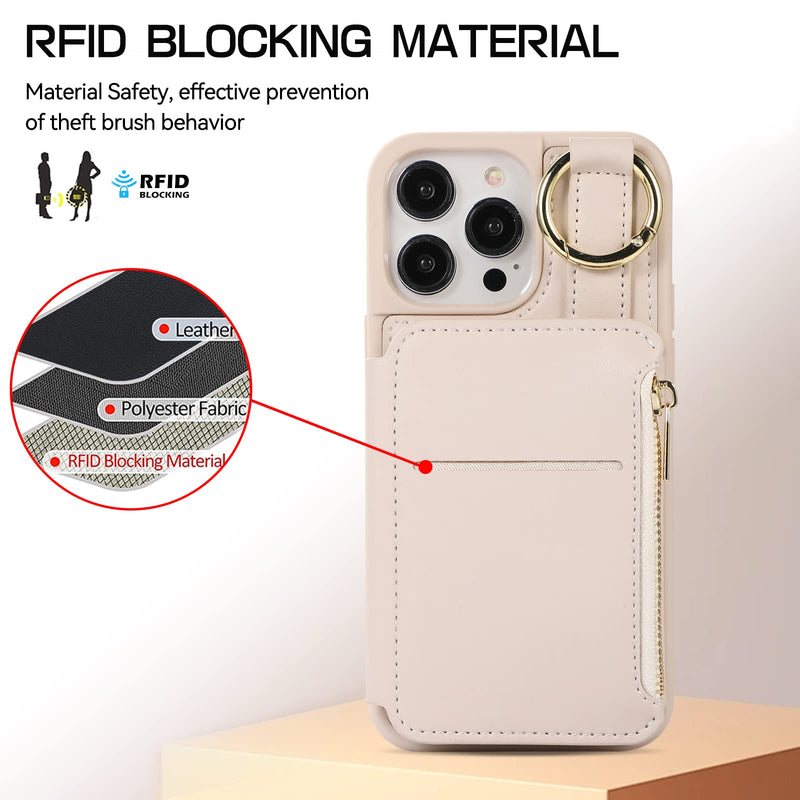 [AUSTRALIA] - for iPhone 15 Pro Wallet Case Crossbody, RFID Blocking Leather Card Holder Phone Zipper Purse Cases with Shoulder Wrist Straps Women for Apple iPhone 15 Pro 6.1 inch Beige iPhone 15 Pro (6.1 Inch, 3 Lens) 