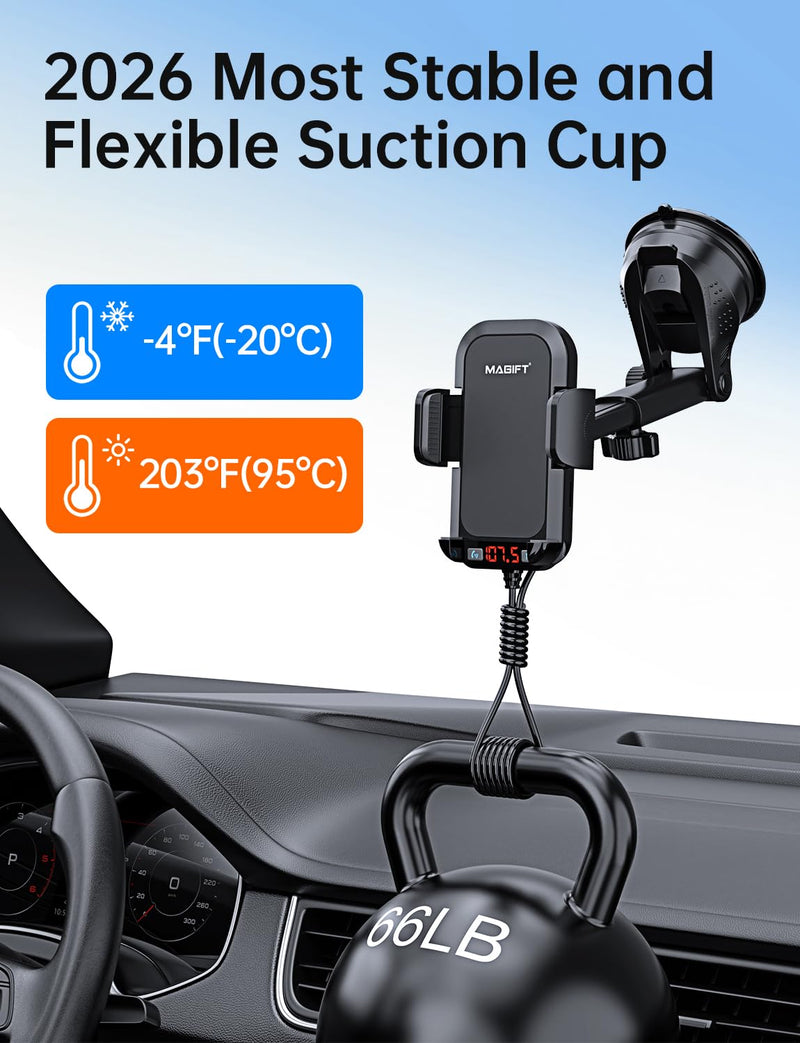 [AUSTRALIA] - Bluetooth Car Adapter 3 in 1 FM Transmitter Car Radio Bluetooth Transmitter with Phone Holder, QC3.0 Fast Charging, Strong Microphone, HiFi Bass Sound, Hands-Free Call, Support USB/TF Drive BLACK 2 
