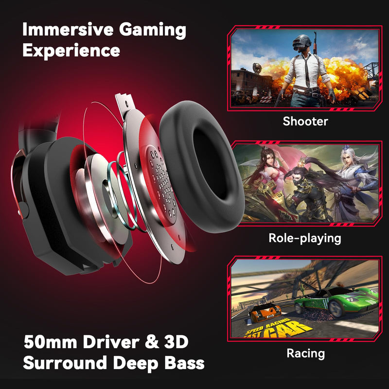 A88 Gaming Headset with Microphone, Stereo Wired Noise Cancelling Over-Ear Headphones with Mic for Pc, Ps5, Xbox One Series X/s, Ps4, Computer, Laptop, Mac, Nintendo, Gamer (Red) Red