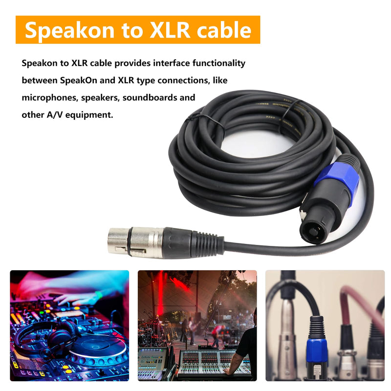 15 Feet Pack of 2 SpeakOn to XLR Cable - 2pcs Speak-On Male to 3 Pole XLR Female Extension Wire - 15ft. DJ PA Stage Audio Jack Microphone 3 Pin Connection Wiring with Twist Lock 15ft. - 2 Packs