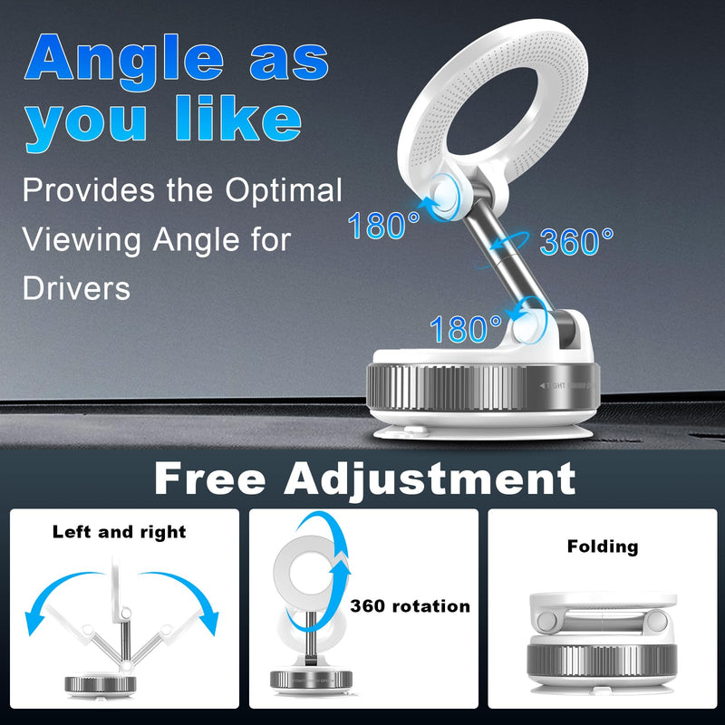 Vacuum Magnetic Phone Holders for Your Car, 360° Adjustable Car Phone Holder for Magsafe with Powerful Magnet, Folding Car Mount for iPhone 17 Pro Max 16 15 14 13 12 Air Plus & Android White