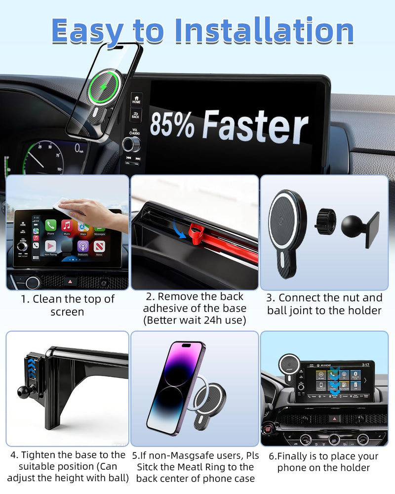 PZK Dual Car Phone Holder for Honda Accord 2023-2026 Accessories 7/9-Inch | For SE/EX/LE 15W Fast Wireless Charger with MagSafe Strong Magnetic 360° Rotation Phone Stand Hands-Free (Not Fit 12.3'') Honda Accord 2023-2026 (7/9-Inch)