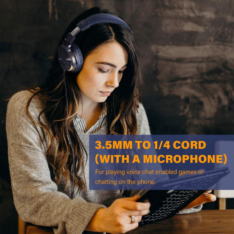 OneOdio Over Ear Headphone, Wired Bass Headsets with 50mm Driver, Foldable Lightweight Headphones with Share Port and Mic for Recording Monitoring Mixing Podcast Guitar PC TV (Dark Blue) Dark Blue One Size