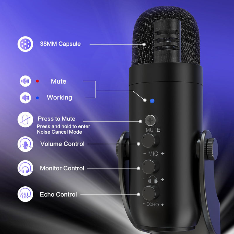 ZealSound USB Microphone,Condenser Computer PC Mic,Plug&Play Gaming Microphones for PS 4&5.Headphone Output&Volume Control,Mic Gain Control,Mute Button Vocal,YouTube Podcast on Mac&Windows(Black) Black