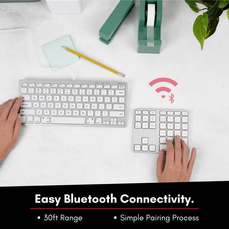 Macally Bluetooth Number Pad for Laptop - Rechargeable Wireless Numeric Keypad - Slim 35 Key Wireless Number Pad for Data Entry, 10 Key Numpad Compatible with MacBook, iPad, Laptop, Windows, Android Silver