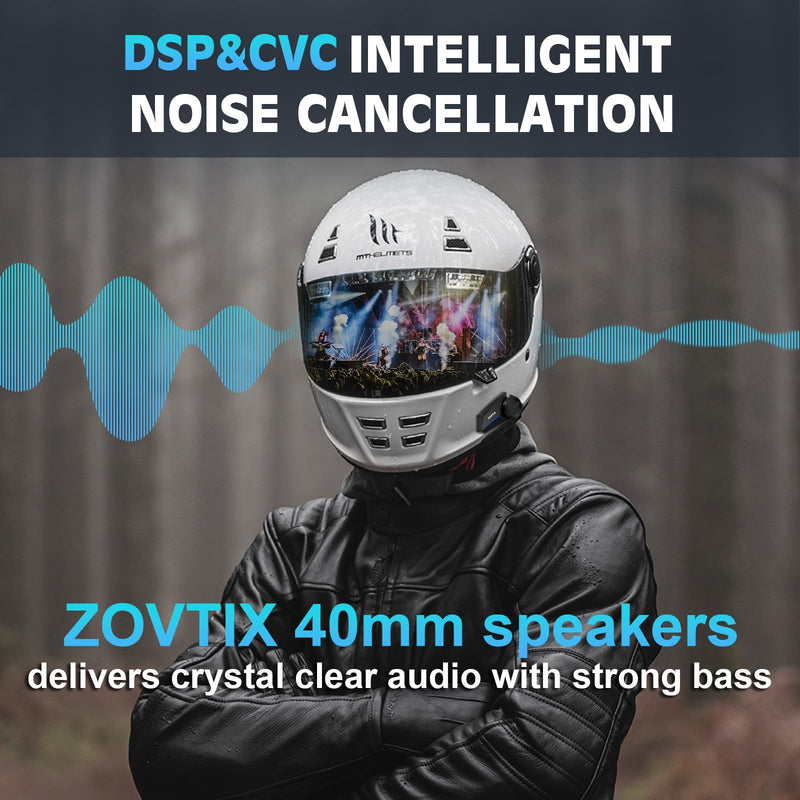 Motorcycle Helmet Headset Support 3 Riders Group Intercom Communication System Speakers with Music Sharing/HiFi Sound/3 EQ Music Modes/Noise Cancellation/IP67/FM Radio/Wake up Siri - Black Single Pack