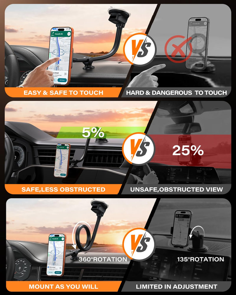 1Zero for Magsafe Car Phone Mount 14-Inch Gooseneck Long Arm Extension | Universal Windshield Dashboard Industrial-Strength Suction Cup Car Phone Holder with Strong Magnets (Upgraded for Magsafe) 2026 Upgraded for Magsafe