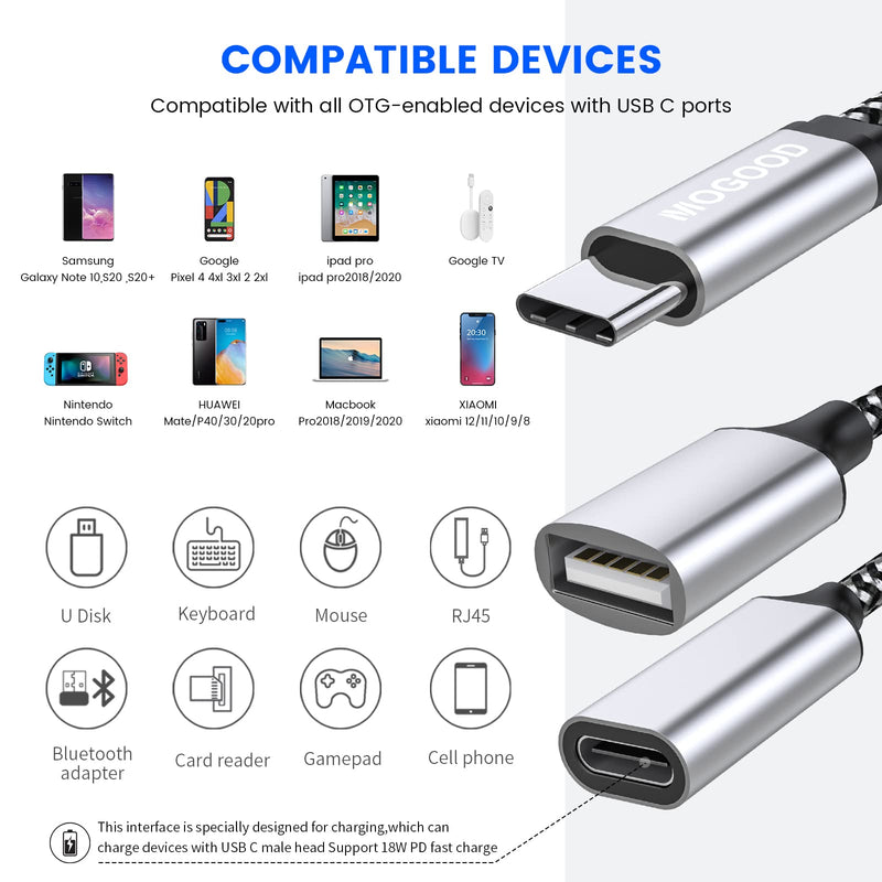 USB C OTG USB C Splitter USB C to USB Adapter with 18W PD Charging Compatible for Samsung GalaxyS22 Note10 Switch Google Chromecast with Google TV 2020 Pi-KVM 3D Printer Octo4a LGG8 Google Pixel4 XL 18W Charing