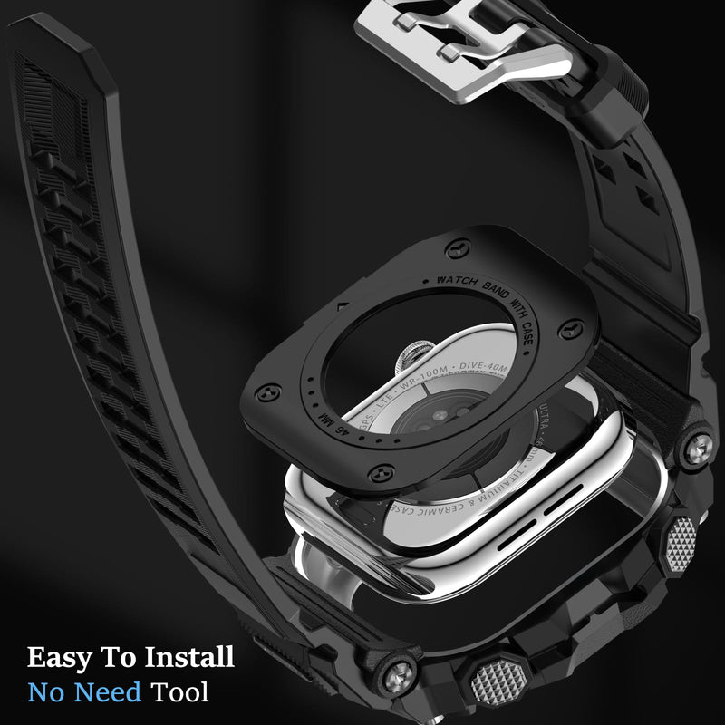 SUPLINK Rugged Case with Sport Band for 44mm Apple Watch Bands and Stainless Steel Apple Watch Band for Men Grey