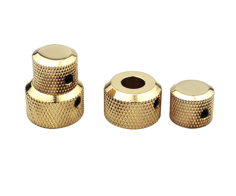 Guyker 2Pcs Brass Concentric Stacked Knobs, Dual Knurled Control Knobs, High Grade Dome Volume Tone Knob Replacement for Electric Guitar or Precision Bass - CNC Machined (Golden) Golden