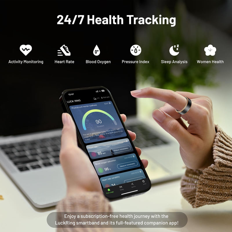 Smart Ring for Women & Men - IP68 Waterproof Fitness Tracker with Long Lasting Batteries, 28-Language App, Sleep/Step/Heart Rate Monitor, Compatible with iOS & Android (R13, Black, 10)