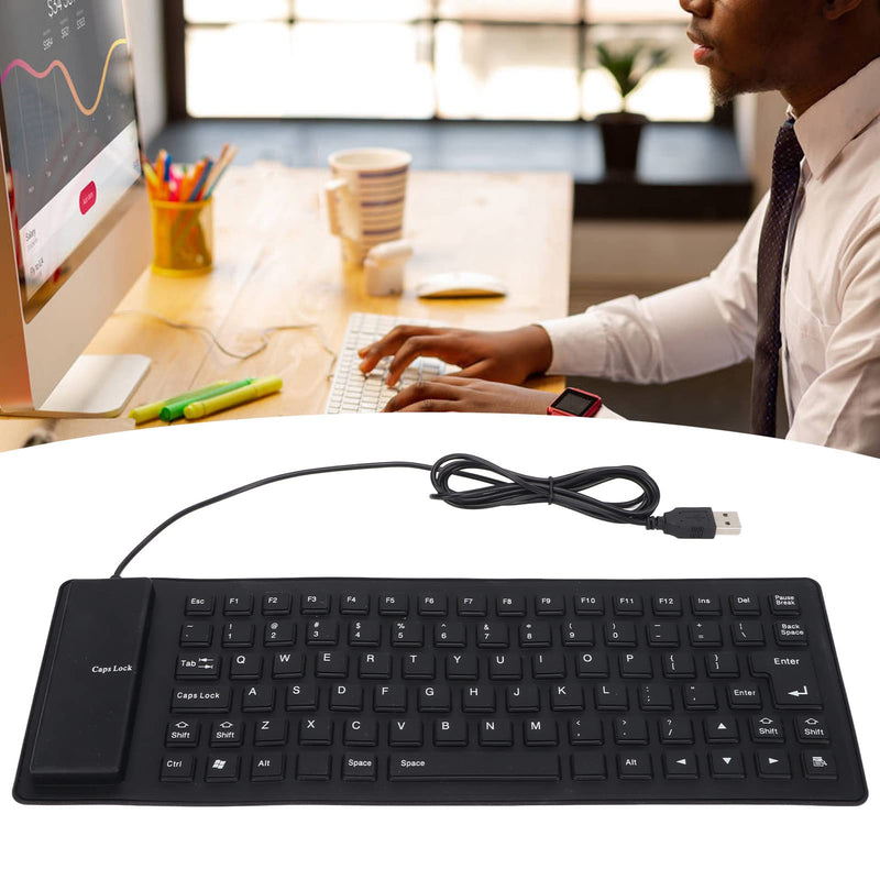 Roll-up Silicone Keyboard, Fully Sealed Silent Soft Keyboard Lightweight Portable USB Wired Keyboard 85 Keys Foldable Waterproof Flexible Keyboard(Black) black