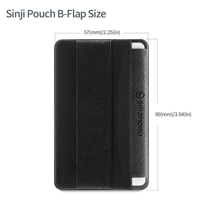 Sinjimoru Phone Grip Credit Card Holder with Flap, Secure Stick-On Wallet as Phone Finger Strap Adhesive ID Card Case for iPhone Case. Sinji Pouch B-Flap Black